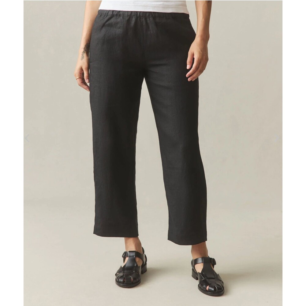 American Giant Linen Pants Womens Medium Black Crop Pull On Casual Meteorite NEW